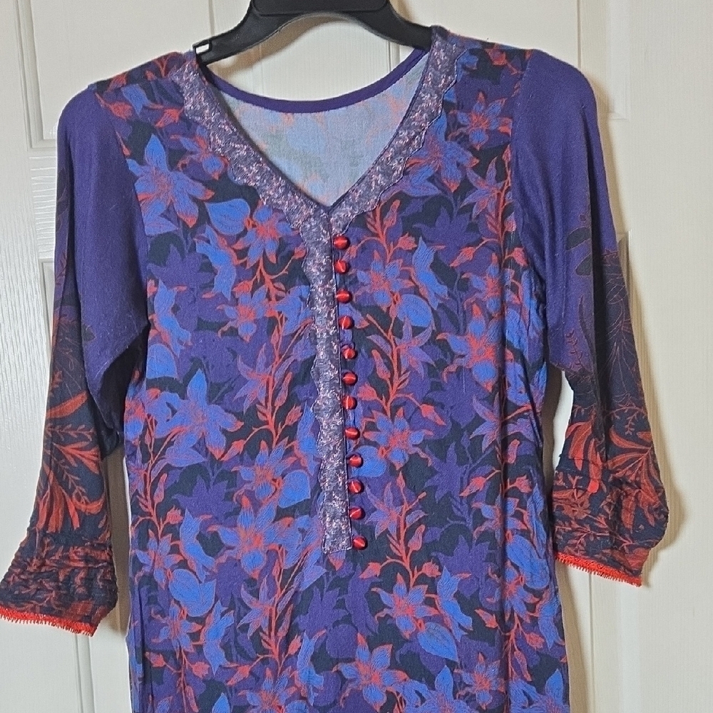 Hand Crafted Beautiful Tunic L Exotic Soft Elegant boho chic WHIMSY Artsy INDO
